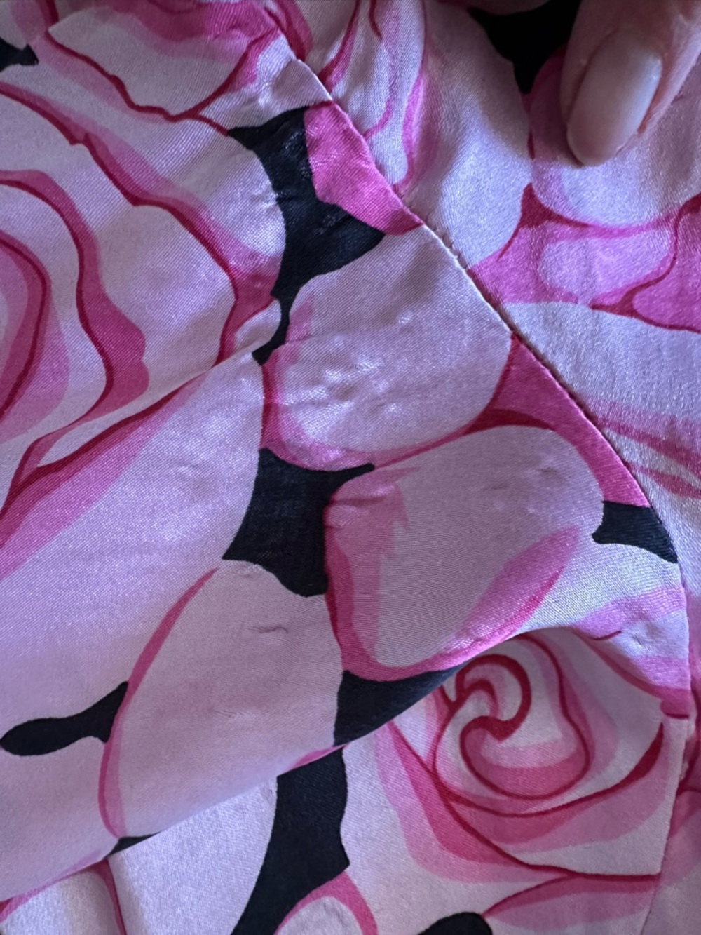 Nick & Nora Pink Rose Print 100% silk Pajama Set Floral Long Sleeve & Pants FLAW - Picture 14 of 15